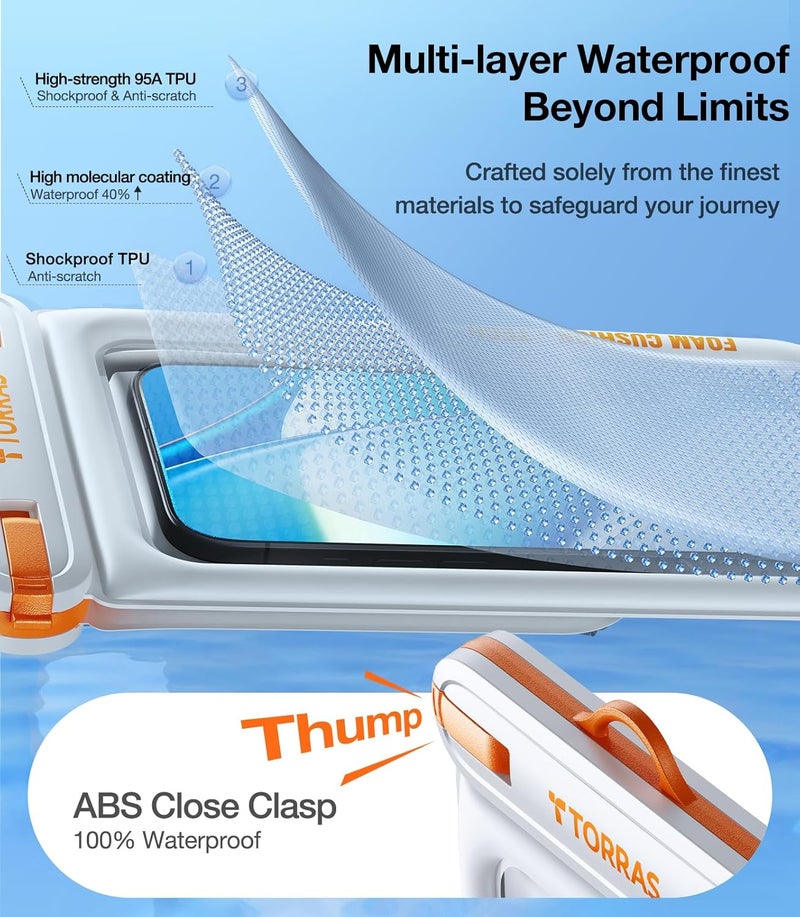 TORRAS IP68 Waterproof Phone Pouch Double Space, Floating Waterproof Phone Case with Lanyard for iPhone 17 Pro Max 16 15 14 S25 S24, Phone Dry Bag Vacation Cruise Ship Travel Essentials 7.0'', White - Image 4